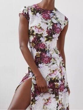Aritzia Babaton Hamptons Open Back High Slit Floral Midi Dress Party Size 4